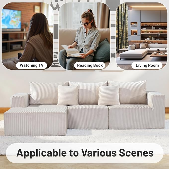 Modular Sectional Sofa,Oversized Cloud Sectional Couch with Deep Seat Modern Boneless L-Shape Lounge Sofa No Assembly Required with Pillows for Living Room Bedroom(Beige)
