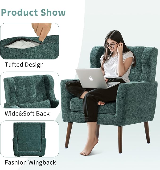 CHSICFOR Modern Accent Chair, Upholstered Arm Chair with Waist Pillow, Single Sofa Chair for Living Room Bedroom Small Spaces (Green)