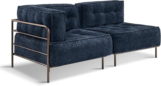 MCombo Modular Sofa Couch with Removable Cushion, Accent Sofa Chair, Upholstered Sofa for Living Room, Apartment, Office (Blue, Two Seats)