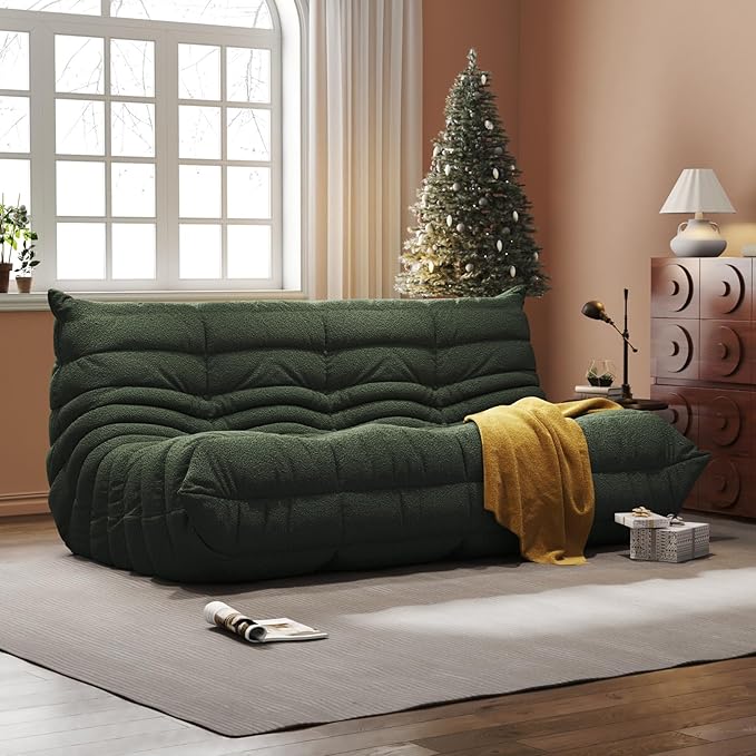 Bean Bag Chair, Fireside Chair, Large Bean Bag Chair for Adults, Bean Bag Chairs for Teens with High-Resilience Foam, Non-Slip Base Floor Lounge Sofa,Living Room (Green, 3-Seater)