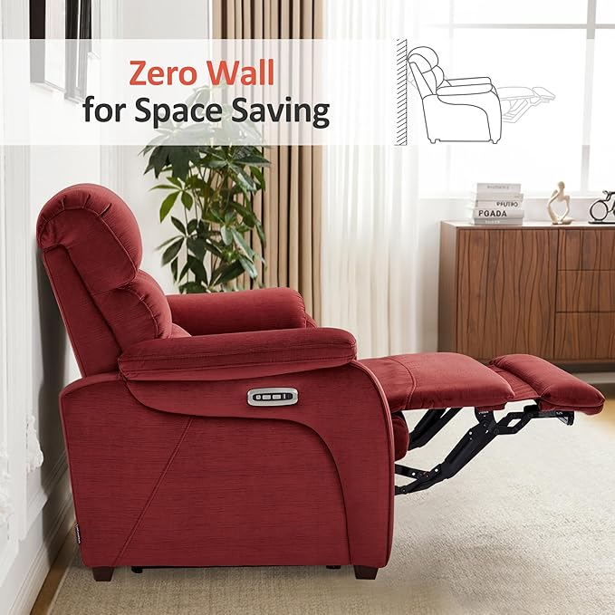 MCombo 73.8'' Wall Hugger Power Loveseat Recliner, Reclining Loveseat with Console, Adjustable Headrest, USB Charge Ports, Cup Holders, for Living Room, RVs, Small Spaces, Fabric ST258M2 (Burgundy)