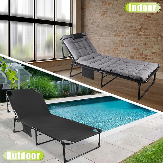 FozsKeylf Folding Camping Cot, Adjustable Camping Cot for Adults, Portable Reclining Lounge Chair with Mattress/Pillow, 1200 D Oxford Camping Cots for Indoor/Outdoor