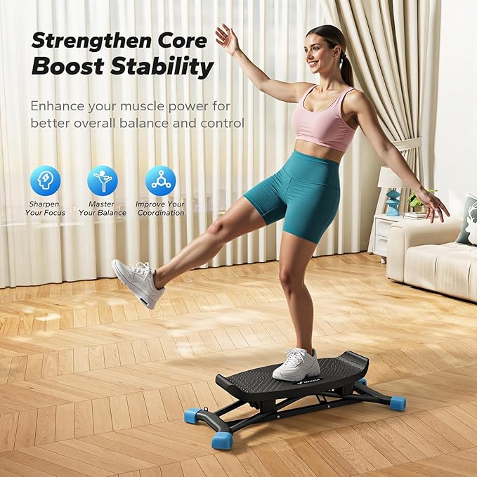 MERACH Balance Board for Adults, Rocking Stepper with Resistance Bands, Portable Wobble Board Featuring LCD Monitor, 300 lbs Capacity Ski Balance Trainer for Full Body Workout at Home Gym