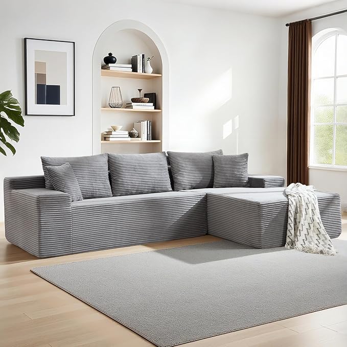 105" Cloud Modular Sectional Couch with L-Shape Chaise, Upholstered Corduroy Couches for Living Room, No Assembly Required Deep Seat Boneless Sofa