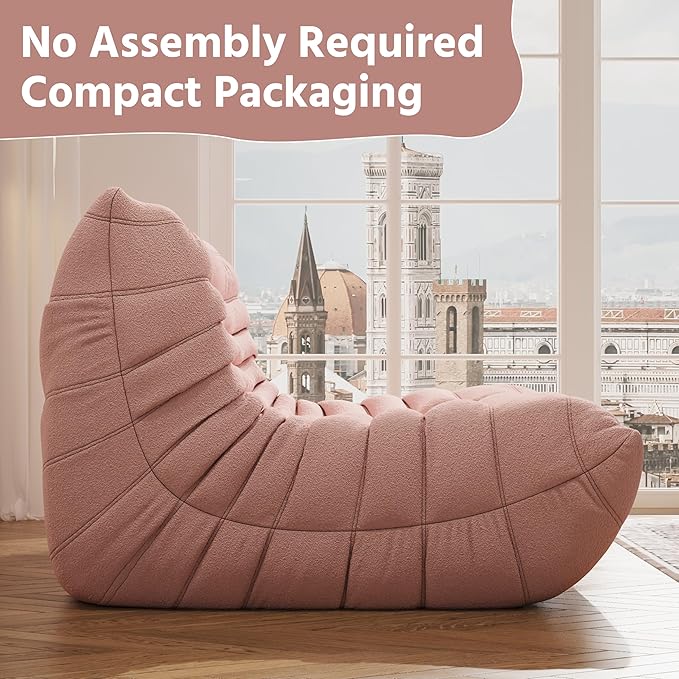 Bean Bag Chair, Fireside Chair, Large Bean Bag Chair for Adults, Bean Bag Chairs for Teens with High-Resilience Foam, Non-Slip Base Floor Lounge Sofa,Living Room (Pink, Loveseat)