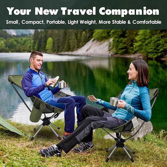 RODANNY Camping Chairs, 360° Degree Swivel Folding Chairs,Portabl Outdoor Chairs for Travel Hiking Fishing lawns Picnic Hunting,Support 305 LBS,Lghtweight,Green
