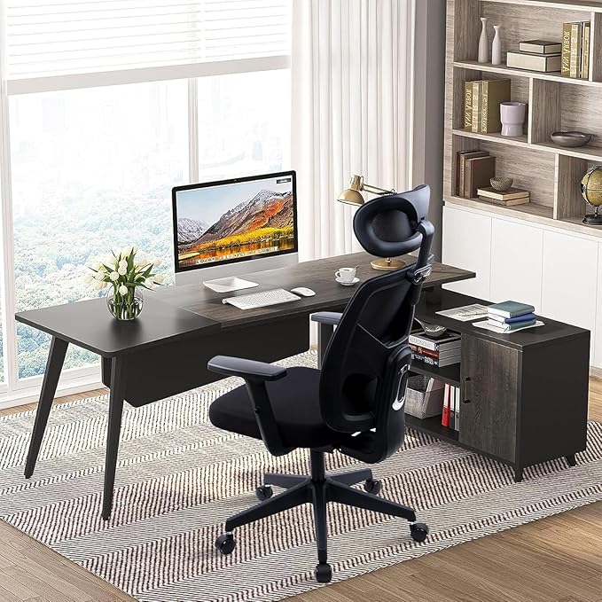 CLATINA Ergonomic Office Chair Computer Desk Chair with High Back Mesh and Adjustable Lumbar Support Rolling Work Swivel Task Chairs with Wheel 3D Armrests and Headrest, Black, 2 Pack