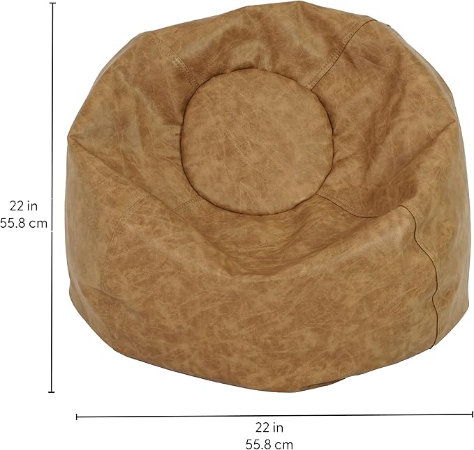 FDP Rustic Kid 22" Bean Bag Chair, Furniture for Kids, Perfect for Reading, Playing Video Games or Relaxing, Alternative Seating for Classrooms, Daycares, Libraries or Home - Pecan
