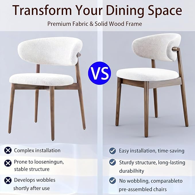 Set of 2 Solid Ash Wood Dining Chairs, Upgraded Reinforced Zero-Wobble Frame, Mid-Century Modern Side Chairs with Ergonomic Curved Backrest & Adjustable Floor Protectors (K-Oak, Set of 2)