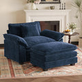HUSFU Accent Chair with Ottoman, Oversized Chenille Cloud Couch Chair with Deep Seat and Extra Wide Armrests, Comfy Reading Armchair for Bedroom, Living Room, Blue