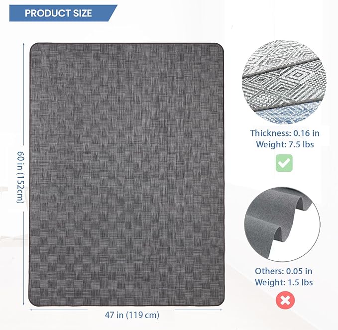 Chair Mat for Hardwood & Tile Floor, 47" x 60" Heavy Duty Office Chair Mat for Rolling Chairs, Anti Slip, Non-Curve, Floor Protector for Home Office, Gray Square