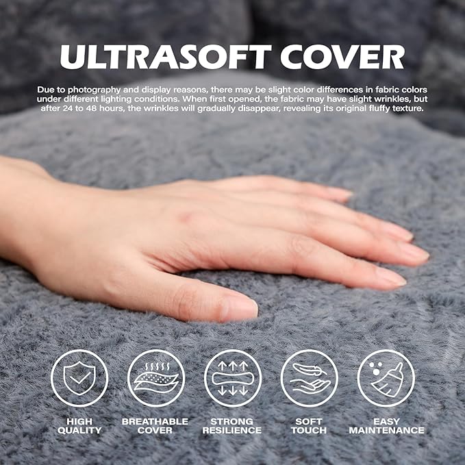 Big Bean Bag Chairs for Adults Giant Sofa with Faux Fur Shell-Shaped Beanbag Couch, Stuffed Large Bean Bag Floor Chair for Living Room, Beanbags Reading Chair for Bedroom Single Sofa(XL-Blue)