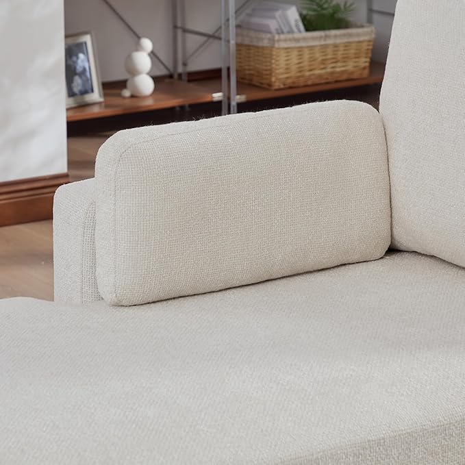 KEIKI 60" Chaise Lounge Chair Indoor, Modern Deep Seat Sofa Bed, Corduroy Couch with Cushions, Single Sleeper Chair for Living Room, Bedroom, Apartments, Lvory (Left Side)