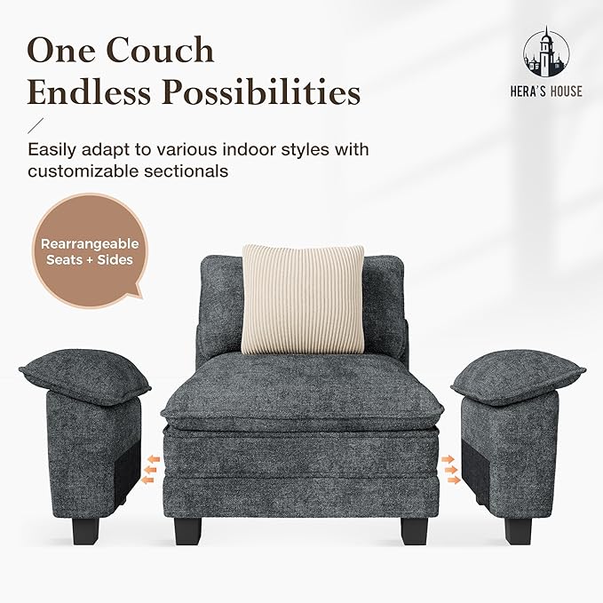 HERA'S HOUSE 2 Pieces Modular Sectional Sofa Sets, Oversized Couch Set with Loveseats, Comfy Cloud Couches with Throw Pillows, 5-Seater Deep Seat Sofa for Living Room, Chenille Blue