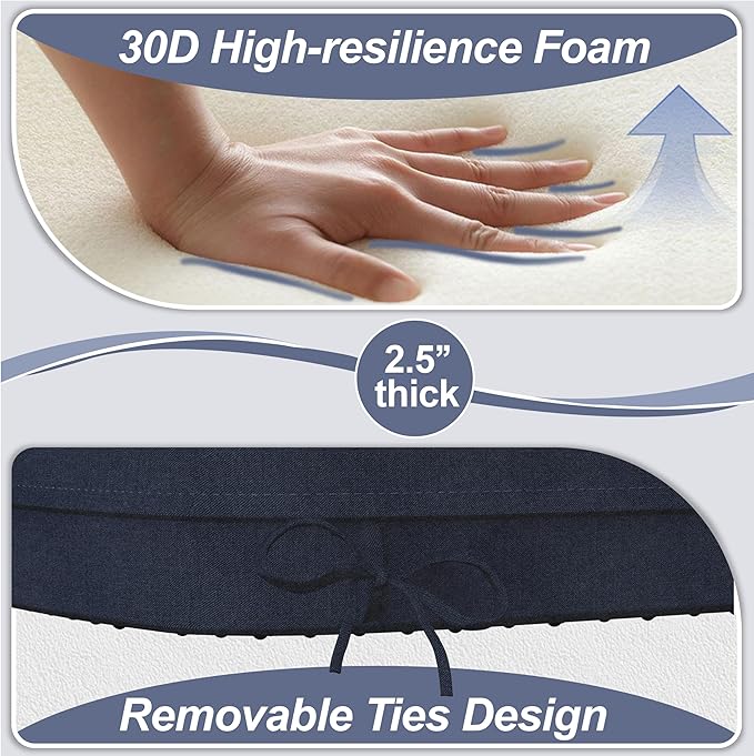 17'' x 16'' x 2.5"Thick Chair Cushions for Dining Chairs, 6 Pack WaterProof Easy Clean Kitchen Chair Pads with Ties and Non-Slip Backing - 30D High Elastic Foam Soft Kitchen Chair Cushions
