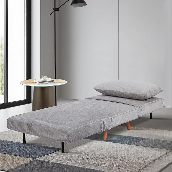 CITTANEO 31" Convertible Sleeper Chair, 3-in-1 Foldable Chair Bed with Pillow, 3-Position Adjustable Backrest, Single Sofa Bed for Apartment, Office, Light Gray