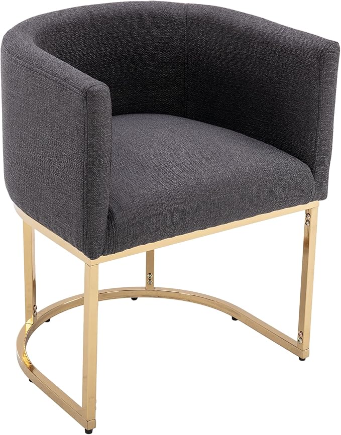 VESCASA Upholstered Dining Chair with Barrel Back, Mid Century Modern Padded Restaurant Chair with Gold Metal Frame for Kitchen, Dining Room, 1PK, Linen Charcoal