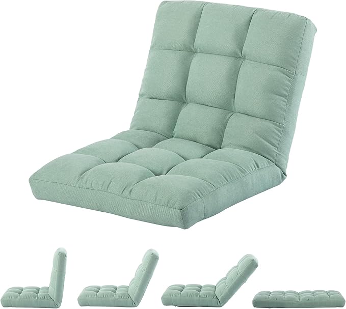 HOMYEDAMIC Folding Floor Chair with Back Support, Adjust Lay Flat Recliner Oversized Lounge Wide Lazy Boy Gaming Ergonomic Single Sofa Seat for Living Room Bedroom(Green)