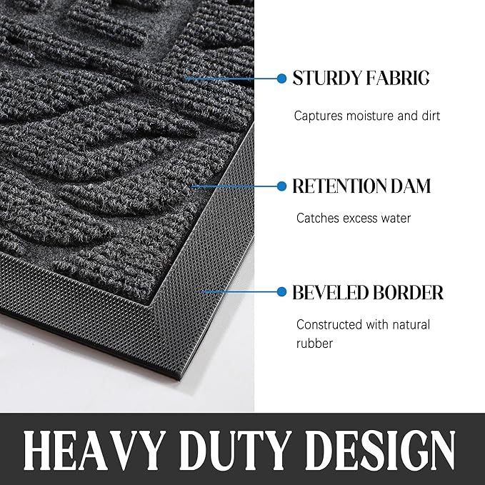 Yimobra Large Welcome Mat 36x24, Waterproof Non-Slip Outdoor Mats for Front Door Outside Entrance, Low-Profile Entryway Mat Indoor for Garage Patio, Grey