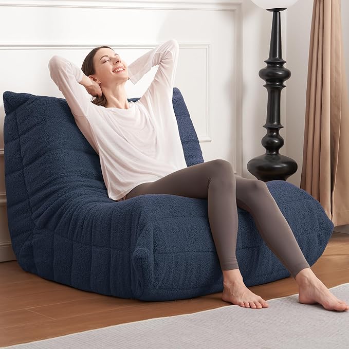 Bean Bag Chair Big Sofa Beanbag Chair for Adults Fireside Chair Bean Bag Lounger with Memory Foam Filled for Home,Apartment or Gaming Venue (Blue Teddy)