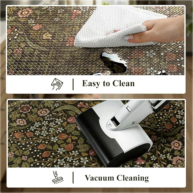 Collive Anti Fatigue Kitchen Mats, Spring Green Floral Kitchen Rugs Sets of 2 Non Slip Waterproof Standing Mat, Vintage Comfort Desk Rug for Office, Sink, Laundry, 17.3"x29"+17.3"x47"