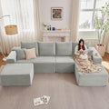 Lakifun 135" U-Shape Cloud Couch, Modern Modular Sectional Comfy L-Shape Sofa with Ottoman, Deep Seat, Upholstered Corduroy Sleeper Chaise Longue for Living Room Bedroom, No Assembly Required, Grey
