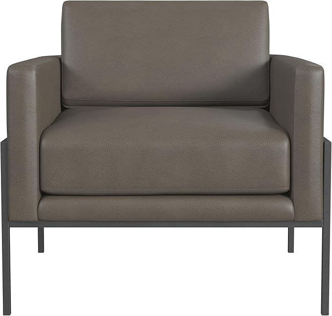HomePop Modern Metal Frame Accent Chair|Homepop Home Décor|Accent Chairs for Living Room & Bedroom - Pewter Gray Faux Leather