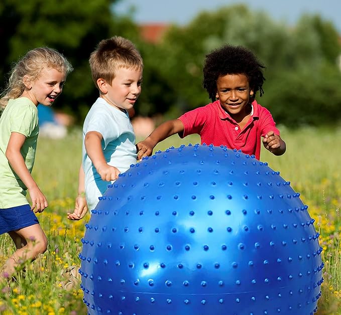 penepico Large Sensory Massage Ball for Kids, 2-Pack 33.5" 85CM Bouncy Exercise Balls for Toddlers, Big Inflatable Toys with Spikes, Outdoor Giant Yoga Balls, Large Beach Ball (2 Set Bluish Grey)