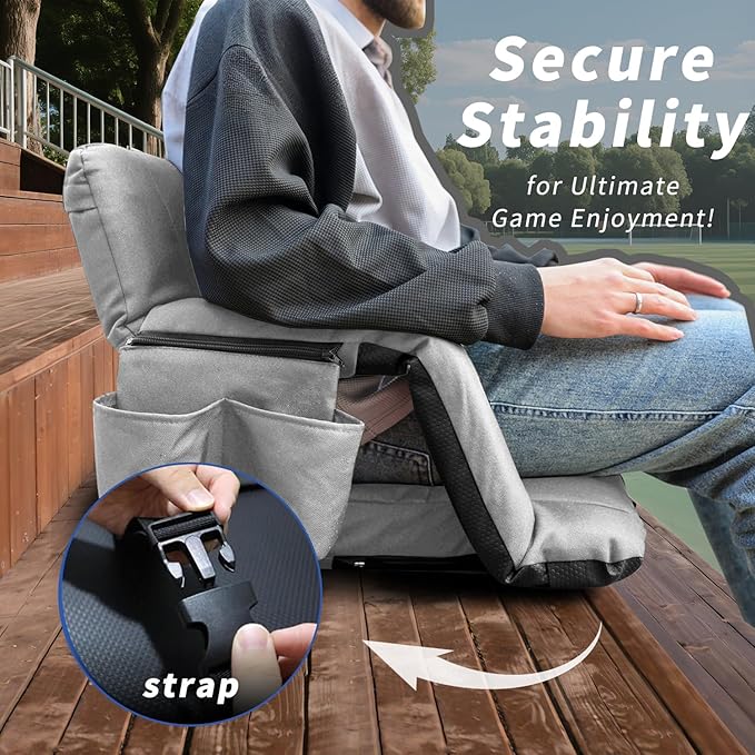 Stadium Seats with Back Support,Wide Stadium Chairs with Back and Cushion, Sofa Style Stadium Seats, 6 Reclining Positions, Extra Thick Bleacher Seat for Sports Events (Grey-2 Pack, Wide|22.5")