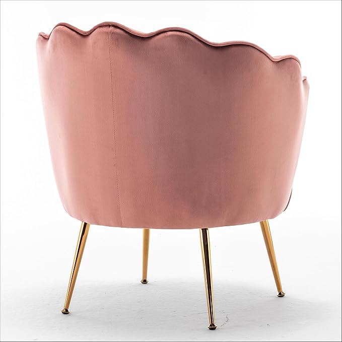 Container Furniture Direct Velvet Barrel Accent Chair with Scalloped Silhouette and Gold Metal Legs, Decorative Piece Suitable for Traditional, Modern, and Contemporary Spaces, Rose