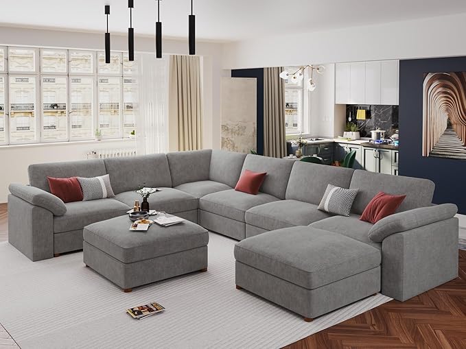 EASE MOOSE Sectional Modular Sofa,Oversized U Shape Sectional Couch Wide Deep seat Sectional Sofa,FSC Certified Comfortable Chenille