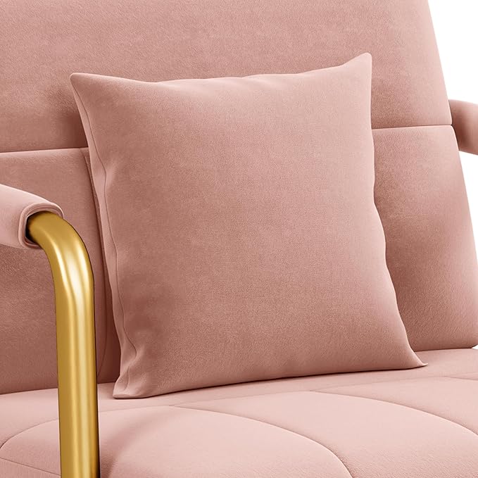 Yaheetech 30" W Accent Chair Velvet Oversized Armchair Living Room Chair with Golden Frame & Cozy Pillow for Living Room, Bedroom, Office Pink
