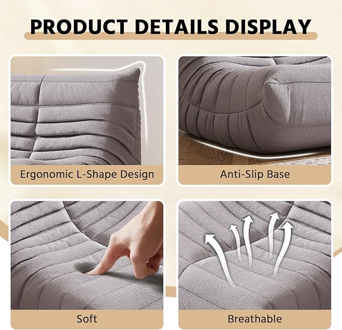 Bean Bag Chair, Fireside Chair, Large Bean Bag Chair for Adults, Bean Bag Chairs for Teens with High-Resilience Foam, Non-Slip Base Floor Lounge Sofa,Living Room (Gray, 3-Seater)
