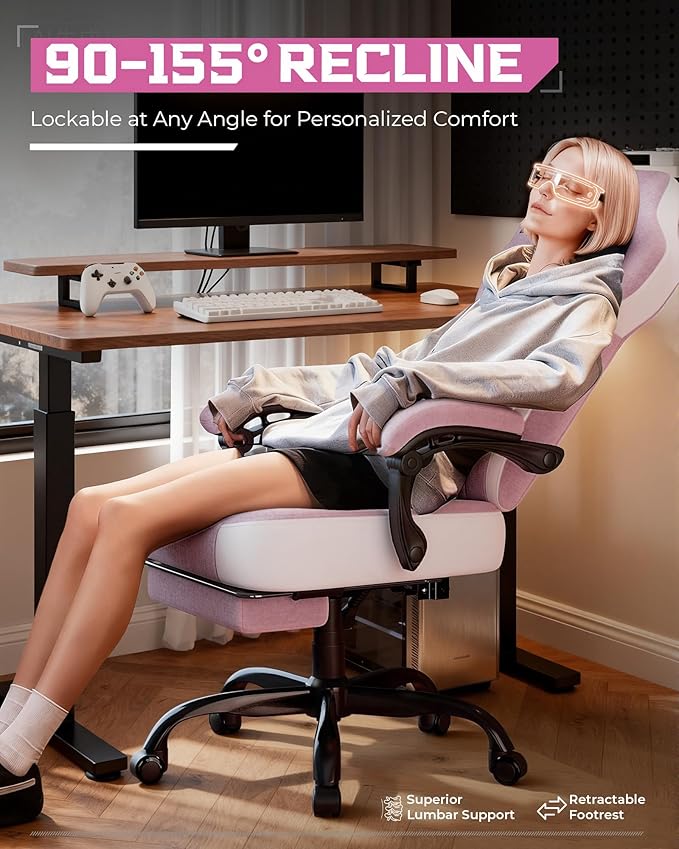 GTPLAYER Gaming Chair, Computer Chair with Footrest and Lumbar Support for Adults, 360°-Swivel Big & Tall Reclining Seat for Office or Gaming, Valentines Day Gift (Pink)