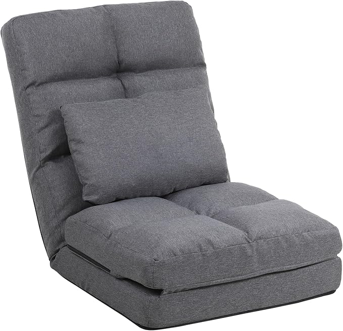 Chaise Lounge Indoor, 14-Position Floor Chair with Padded Pillow for Adults Kids, Folding Lazy Sofa Chair for Living Room, Bedroom, for Gaming Reading (Grey)