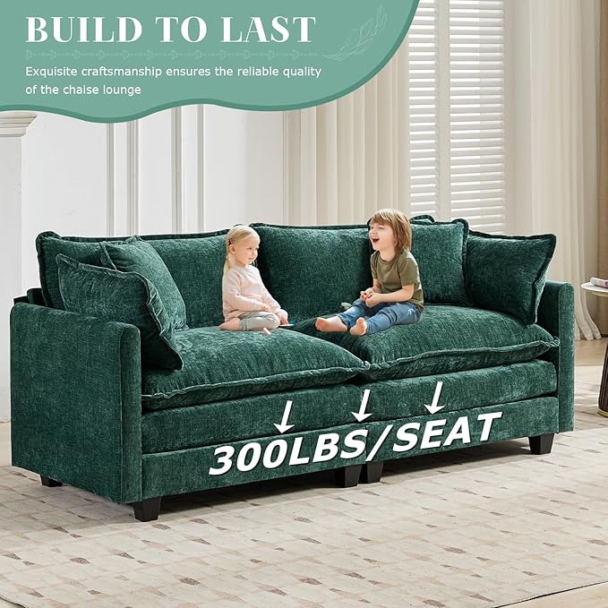 SoarFlash Chenille Sectional Sofa, Comfy Modular Single Sofa with Ottoman, Modern Recliner Deep Seat Sofa Set for Living Room,Green
