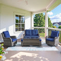Belord Wicker Outdoor Furniture Patio Furniture Set - 6 Piece Patio Conversation Set with Swivel Rocker Chairs, Loveseat Sofa, Ottomans and Coffee Table, Blue Cushion