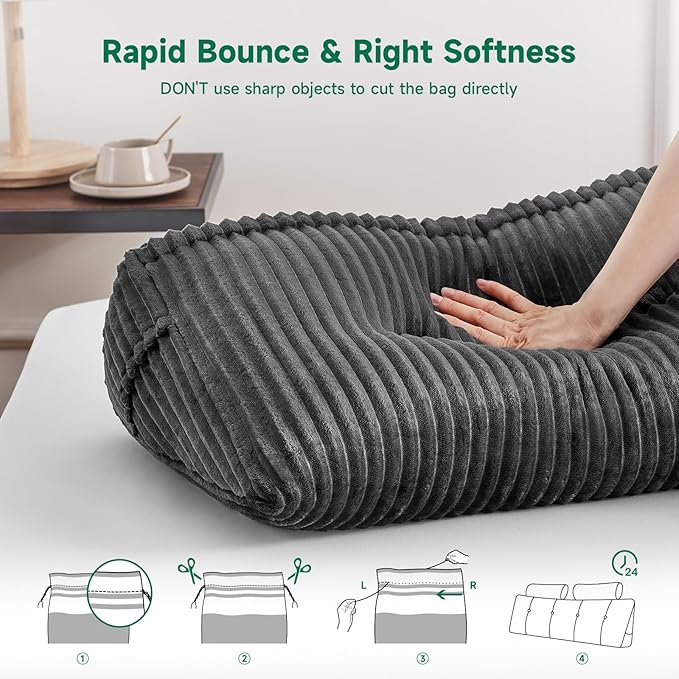 Z-hom King Size Wedge Headboard Pillow with 2 Roll Cushions, Large Reading Pillow for Bed Sitting Up, Triangular Backrest Cushion for Headboard, Supportive Pillow for Back Pain Relief, Grey