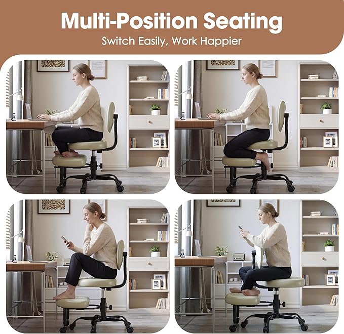 Anunweldo Cross Legged Office Chair, 360° Swivel ADHD Chairs for Adults, Height Adjustable Ergonomic Cross Legged Office Chair with Wheels, Wide Cross Legged Chair for Meditation, Yoga (Beige)