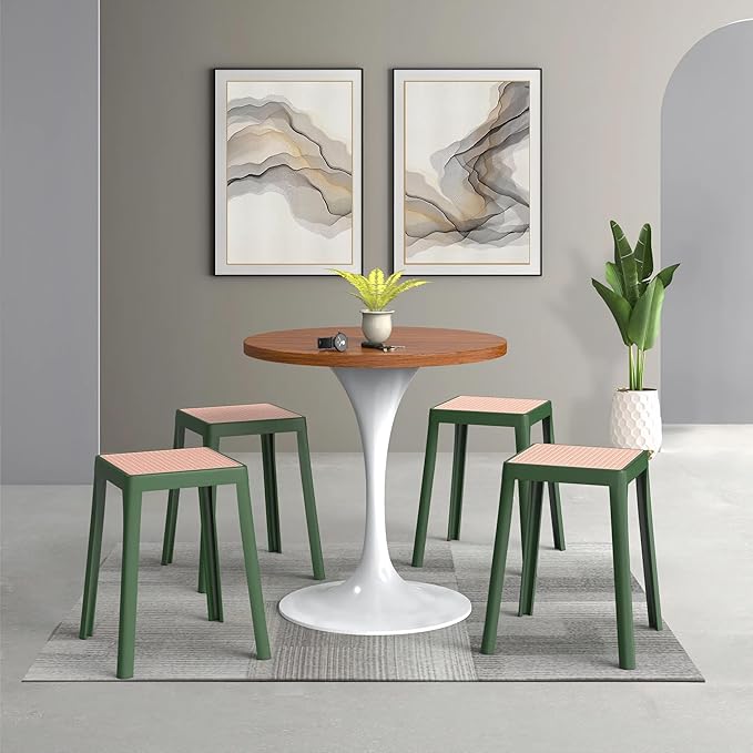 LeisureMod Tresse Mid-Century Modern Square Plastic Dining Stool Set of 2, Stackable Accent Stools with Breathable Seat, Lightweight Seating for Kitchen, Dining Room, Bedroom, or Entryway (Grey)