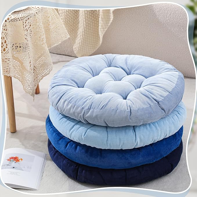 Jerify 4 Pcs Floor Pillow Cushions 22 x 22 Inch Round Square Large Meditation Floor Pillow for Classroom Adult Meditation Picnic Party Seating Learning Daycare School (Round,Dirty Blue)