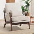 CANMOV Mid Century Modern Accent Chair with Extra Side Storage Pocket Upholstered Reading Armchair with Waist Cushion, Accent Chair for Living Room Bedroom, Easy Assembly, Beige
