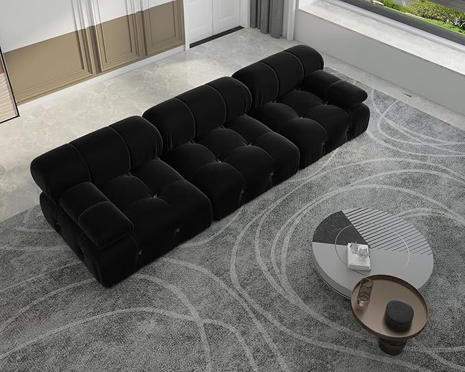 JACH Black Modular Sectional Sofa, 104" Minimalist Mid-Century Velvet Sofas, Comfy Deep Seat Convertible Sofa, Sectional Couch for Living Room, Apartment