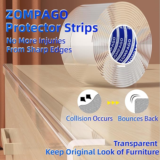ZOMPAGO Clear Soft Corner Protectors for Furniture Strip,2in x9.84FT,Sharp Edge & Table Bumper,Window Edge,Wall Protector, Soft Corner Guards Safe for Proof,Table Corner Protectors in Family
