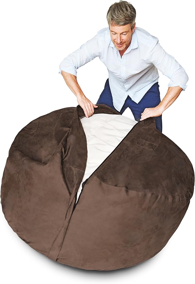 Lumaland Luxurious 5ft Large Bean Bag Chair with Microsuede Cover - Ultra Soft, Foam Filling, Washable Bean Bag Sofa for Kids, Teenagers, Adults - Sack Chair for Dorm, Family Room - Brown