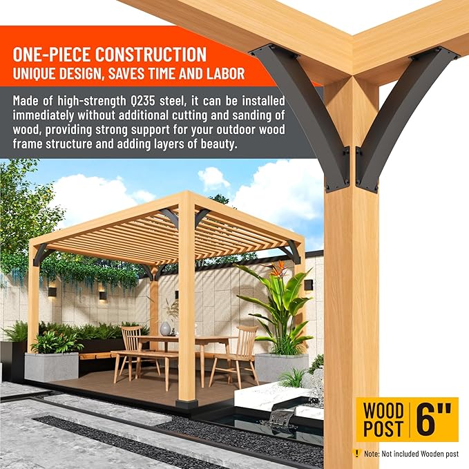 Uphode Heavy Duty Integrated Arc 4''x4''(Actual Tube Dia: 3.2''x 3.2'') 45 Degree Angle Support Pergola Brackets Q235-Steel 8Pack