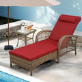 WINGTU Outdoor Chaise Lounge Chair with Side Table, All Weather PE Rattan Patio Lounge Chair with Cushion, 6-Positions Adjustable Pool Sunbathing Recliner for Poolside, Backyard, Armrest & Pillow, Red