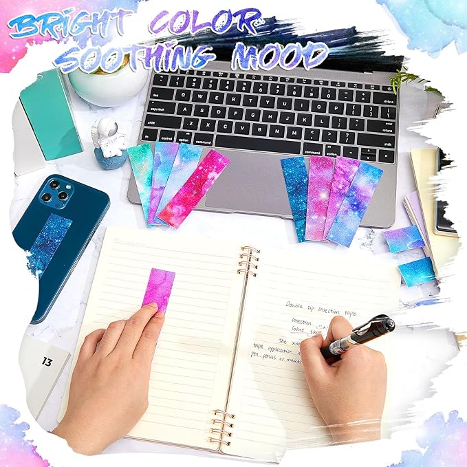 Gersoniel 72 Pcs Anxiety Sensory Stickers Strips Adhesive Textured Mental Health Calm Stickers Mindfulness Fidget Decals Stress Anxiety Relief Items for Therapy Office Desk Counselor(Ink Starry Sky)