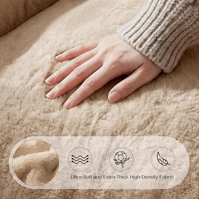 Homkdom Bean Bag Chair, Giant Bean Bag Chair for Adults, Shell-Shaped Bean Bag Couch with Armrests & Side Pockets, Comfy Beanbag Lazy Couch Reading Chair for Bedroom, Living Room, Khaki
