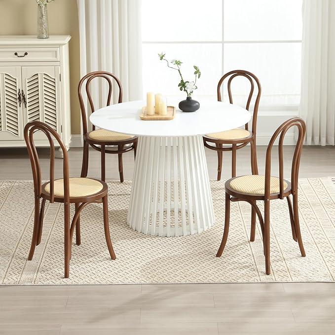 DM Furniture Bentwood Dining Chairs Set of 2 Mid-Century Modern Rattan Kitchen Chair with Backrest, Armless Curved Wood Bistro Chair for Dining/Kitchen Room,Home No Assembly Required, Walnut Wood